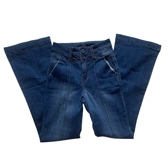 Blue ,high Waisted Wide legged Flared Jeans, Stretch,Size 7 - Picture 3 of 5